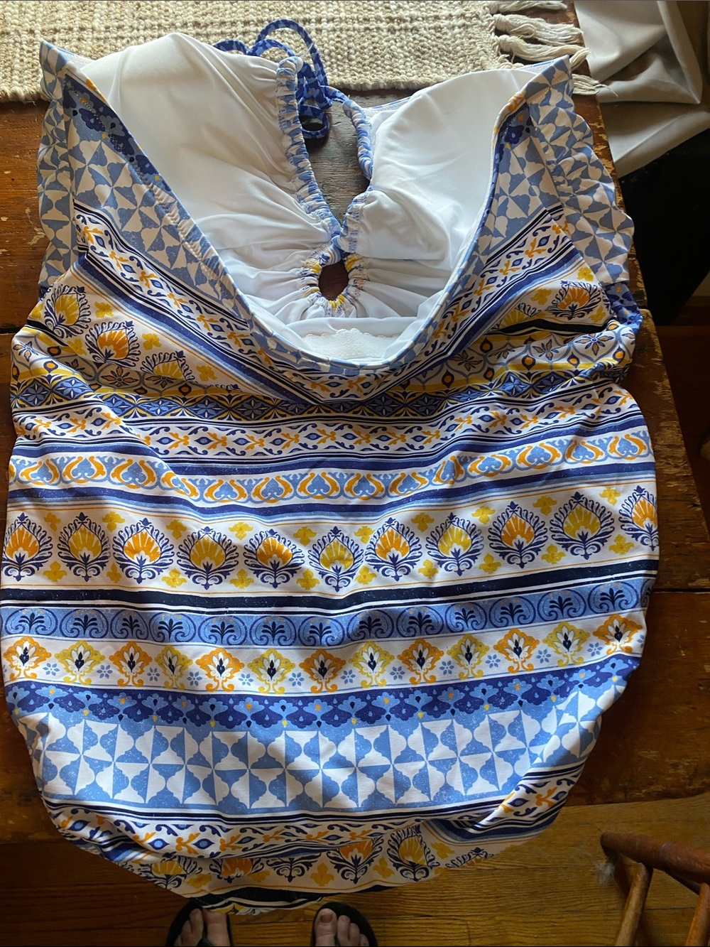 Lands' End Blue and Yellow Patterned womans One-Piece Swimsuit - Picture 4 of 6